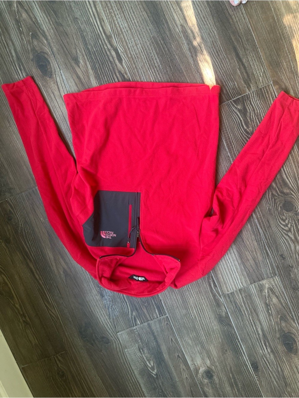 The North Face Red Fleece Quarter-Zip Pullover with Dark Trim - Picture 9 of 9